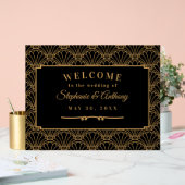 黒と金ゴールドのアールデコファン結婚の花 アクリルサイン (ウェディング)