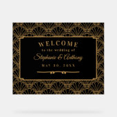 黒と金ゴールドのアールデコファン結婚の花 アクリルサイン (正面)