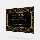 黒と金ゴールドのアールデコファン結婚の花 アクリルサイン (傾斜)