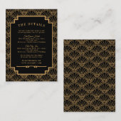 黒と金ゴールドのアールデコファン結婚の花 エンクロージャーカード (正面/裏面)