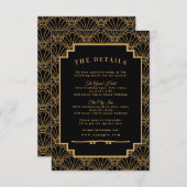 黒と金ゴールドのアールデコファン結婚の花 エンクロージャーカード (正面/裏面)