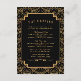 黒と金ゴールドのアールデコファン結婚の花 エンクロージャーカード