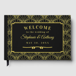 黒と金ゴールドのアールデコファン結婚の花 ゲストブック