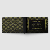 黒と金ゴールドのアールデコファン結婚の花 ゲストブック (全面)