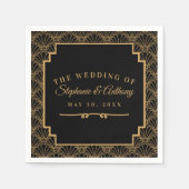 黒と金ゴールドのアールデコファン結婚の花 スタンダードカクテルナプキン (正面)