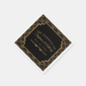 黒と金ゴールドのアールデコファン結婚の花 スタンダードカクテルナプキン (角)