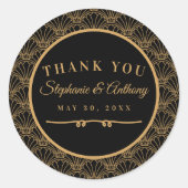 黒と金ゴールドのアールデコファン結婚の花 ラウンドシール (正面)