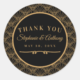 黒と金ゴールドのアールデコファン結婚の花 ラウンドシール