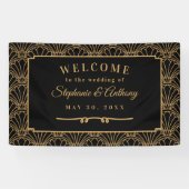 黒と金ゴールドのアールデコファン結婚の花 横断幕 (横)