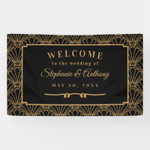 黒と金ゴールドのアールデコファン結婚の花