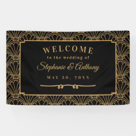 黒と金ゴールドのアールデコファン結婚の花 横断幕