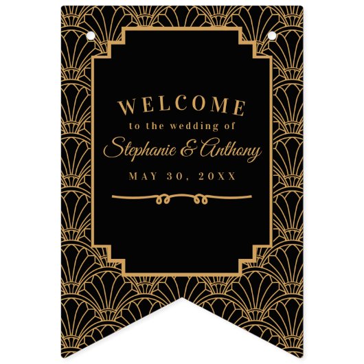 黒と金ゴールドのアールデコフ結婚ァン花の花束 バンティングフラッグ (第2の旗)