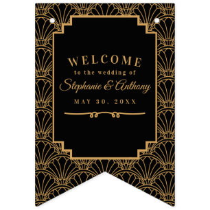 黒と金ゴールドのアールデコフ結婚ァン花の花束 バンティングフラッグ