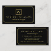 黒と金ゴールドのアールデコモノグラム 名刺 (正面/裏面)