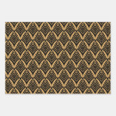 黒と金ゴールドのアールデコ扇花パターン ラッピングペーパーシート (正面3)