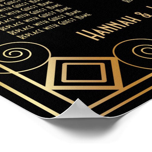 黒と金ゴールドのアールデコ披露宴の座席表 ポスター (角)