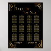 黒と金ゴールドのアールデコ披露宴の座席表 ポスター (正面)