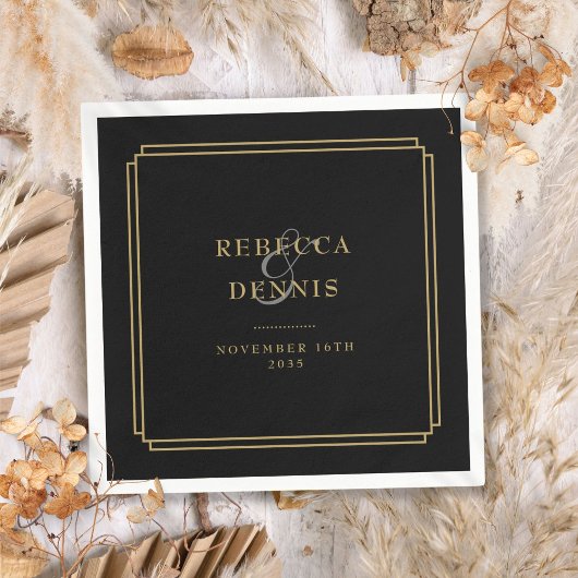 黒と金ゴールドのアールデコ結婚 スタンダードカクテルナプキン