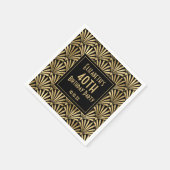 黒と金ゴールドのアールデコ40th誕生日パーティー スタンダードカクテルナプキン (角)