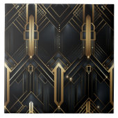 黒と金ゴールドのアールデコ、幾何学的おもしろい タイル (正面)