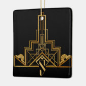 黒と金ゴールドのアールヌーボー/デコパターン セラミックオーナメント (左)