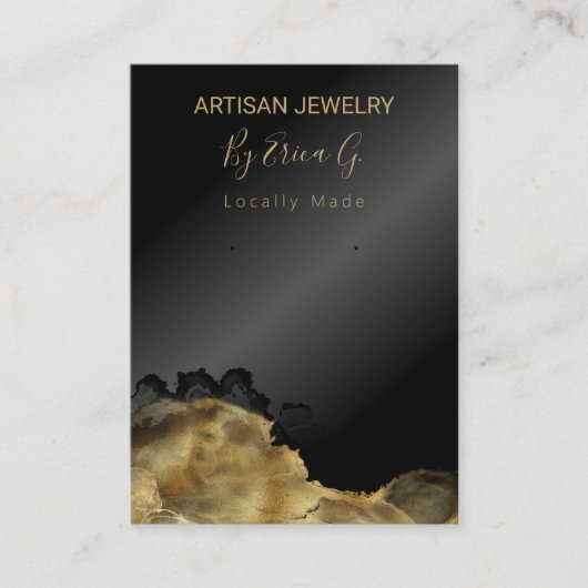 黒と金ゴールドのイヤリングホルダー表示カード 名刺 (正面)