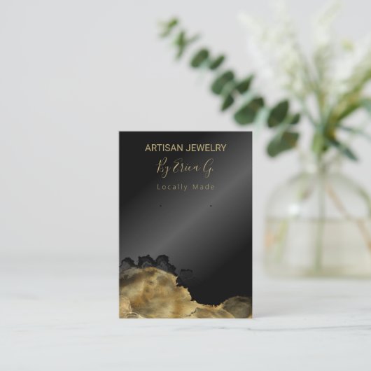 黒と金ゴールドのイヤリングホルダー表示カード 名刺 (スタンド正面)
