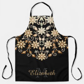 黒と金ゴールドのエレガントフローラ エプロン (正面)