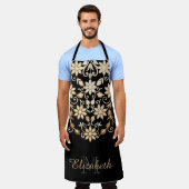 黒と金ゴールドのエレガントフローラ エプロン (着用した状態)