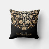 黒と金ゴールドのエレガントフローラ クッション (裏面)