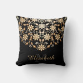 黒と金ゴールドのエレガントフローラ クッション (正面)