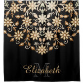 黒と金ゴールドのエレガントフローラ シャワーカーテン (正面)