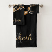 黒と金ゴールドのエレガントフローラ バスタオルセット (インサイチュ)