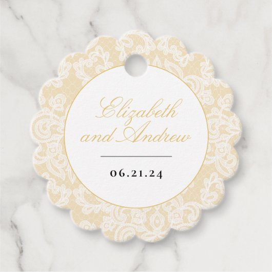 黒と金ゴールドのエレガントレース結婚スクリプトの正方形 フェイバータグ (正面)