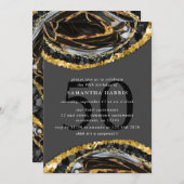 黒と金ゴールドのエレガント大理石50歳の誕生パーティー 招待状 (正面/裏面)