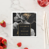 黒と金ゴールドのエレガント結婚モダンフローラ スタンダードカクテルナプキン (インサイチュ)