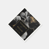 黒と金ゴールドのエレガント結婚モダンフローラ スタンダードカクテルナプキン (角)