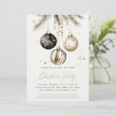 黒と金ゴールドのオーナメントバウブルクリスマスパーティー 招待状 (スタンド正面)