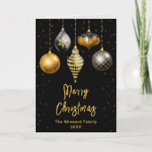 黒と金ゴールドのオーナメントメリークリスマス シーズンカード (正面)