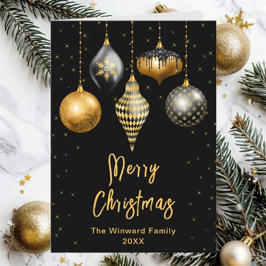 黒と金ゴールドのオーナメントメリークリスマス シーズンカード