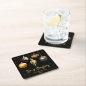 黒と金ゴールドのオーナメントメリークリスマス スクエアペーパーコースター (インサイチュ)