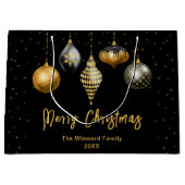 黒と金ゴールドのオーナメントメリークリスマス ラージペーパーバッグ (正面)