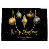 黒と金ゴールドのオーナメントメリークリスマス ラージペーパーバッグ (裏面)