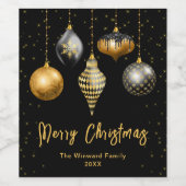 黒と金ゴールドのオーナメントメリークリスマス ワインラベル (シングルラベル)