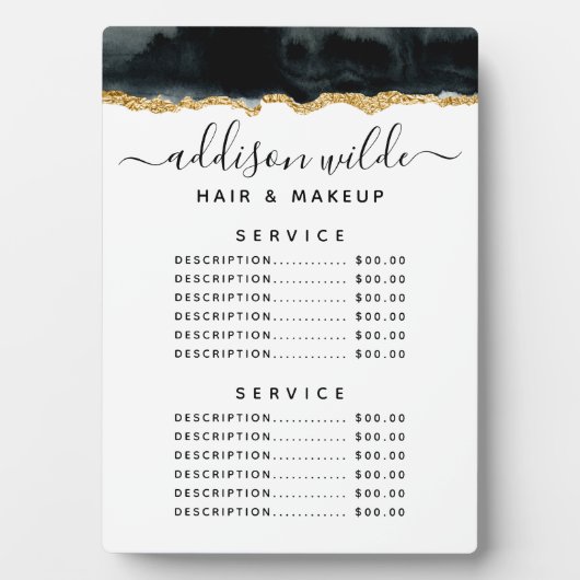 黒と金ゴールドのカラー価格メニュー フォトプラーク (正面)