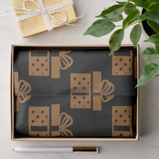 黒と金ゴールドのギフトボックスと弓 薄葉紙 (ギフト)