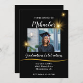 黒と金ゴールドのクラススクリプトの卒業招待状 招待状 (正面/裏面)