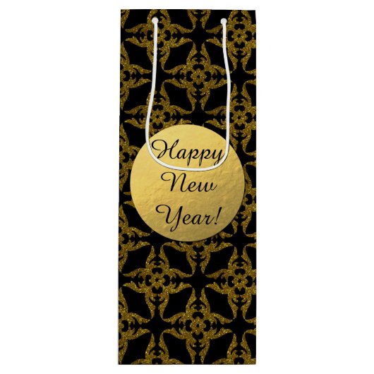 黒と金ゴールドのクラス、新年、ワイン抱き枕 ワインギフトバッグ (正面)