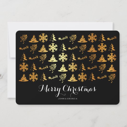 黒と金ゴールドのクリスマスアイコン シーズンカード (正面)