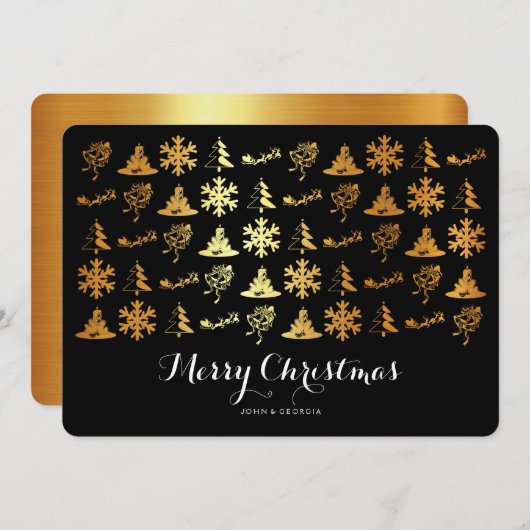 黒と金ゴールドのクリスマスアイコン シーズンカード (正面/裏面)